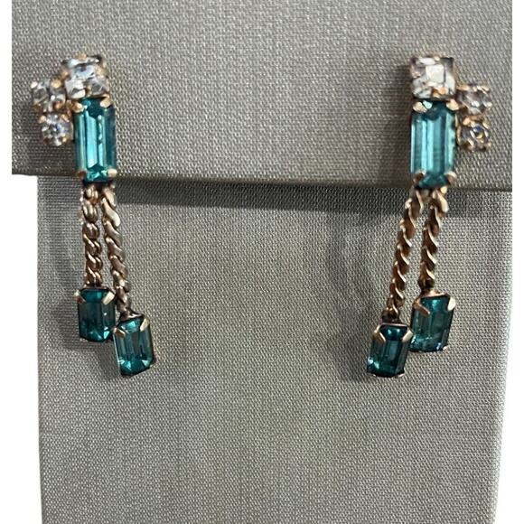 VINTAGE STAR ART 12K G.F. BLUE RHINESTONE EARRINGS (7154) - Picture 5 of 5